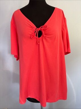 Liz Claiborne coral t-shirt with key hole tie 3x